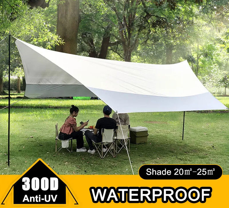 Awning Waterproof Tarp Tent Sun Shade Garden Canopy & Poles