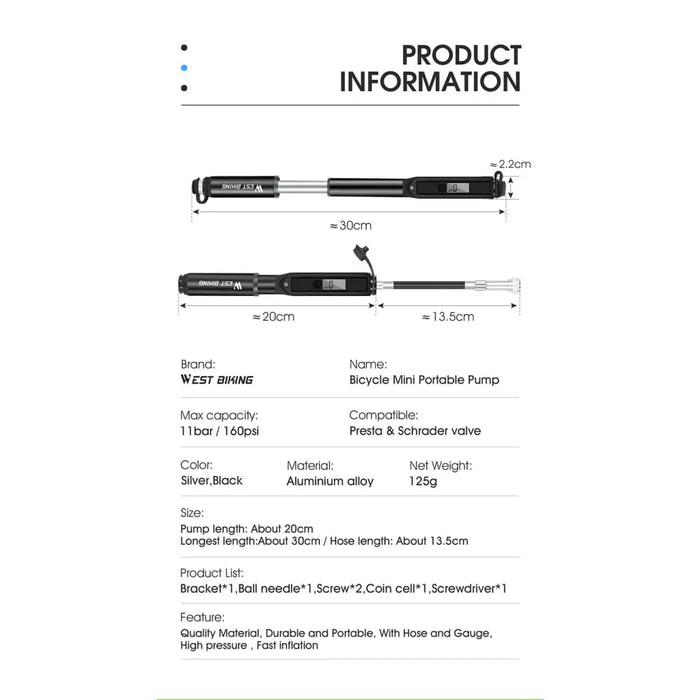 Bike Pump With Digital Display Gauge