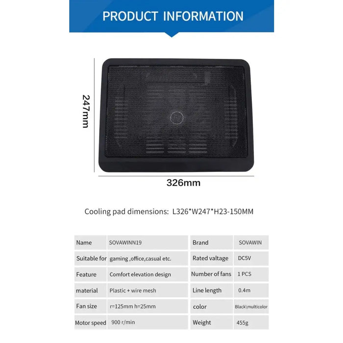 N19 Black Slim Usb Air Extracting Cooling Fan for 14 Inch