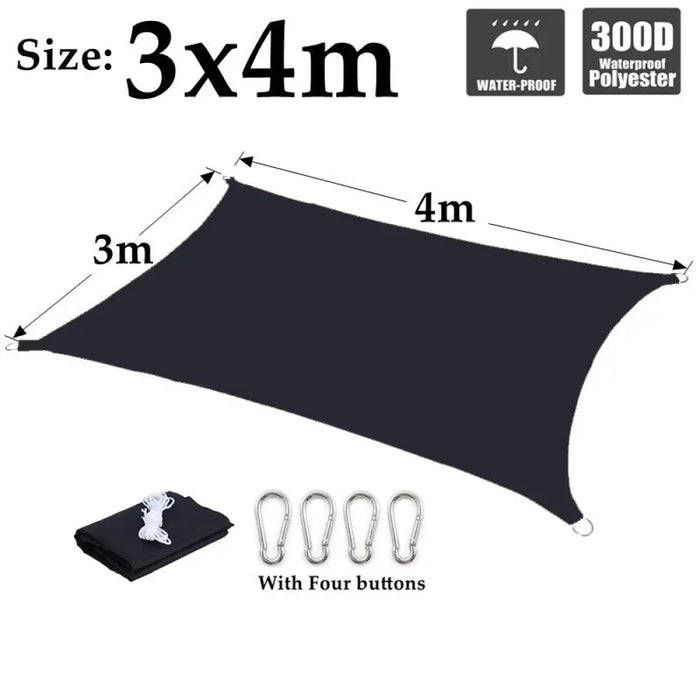 Black Waterproof Sunshade Sail 100% Polyester Sun Outdoor