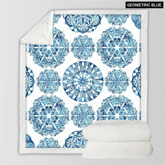 Bohemian Blanket For Beds Floral Paisley Thin Quilt Sky Blue