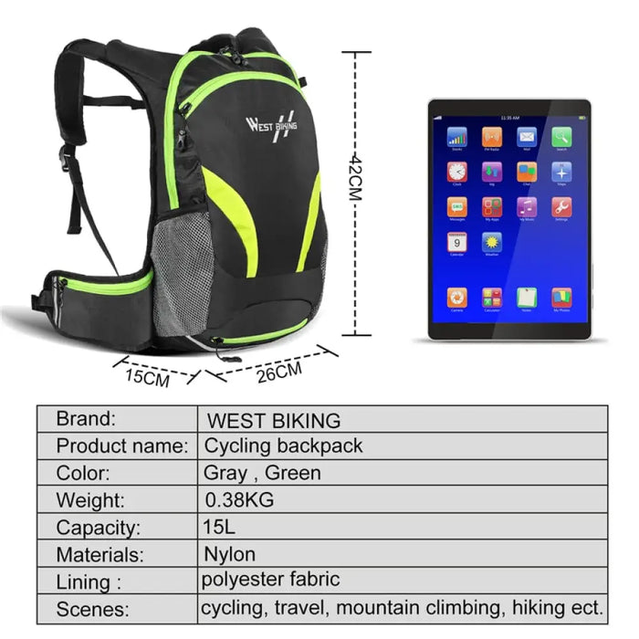 15l Breathable & Reflective Bicycle Backpack With Rain Cover