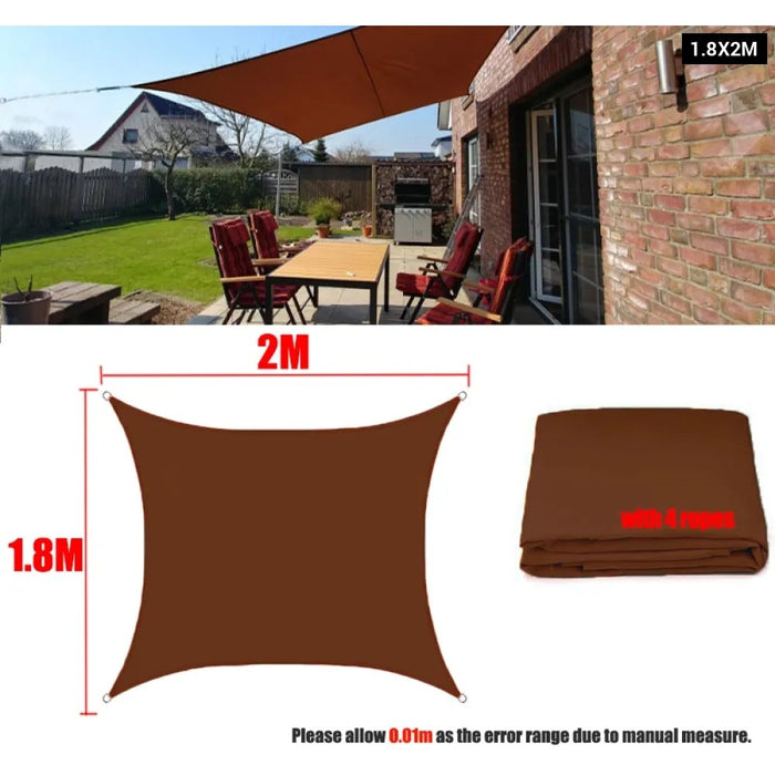 Brown 300D Waterproof Oxford Square Rectangle Sun Shade Sail Garden Yard Shade Sun Canopy Camping Sail Awning