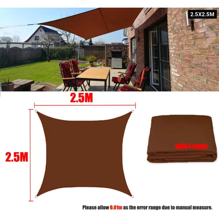 Brown 300D Waterproof Oxford Square Rectangle Sun Shade Sail Garden Yard Shade Sun Canopy Camping Sail Awning