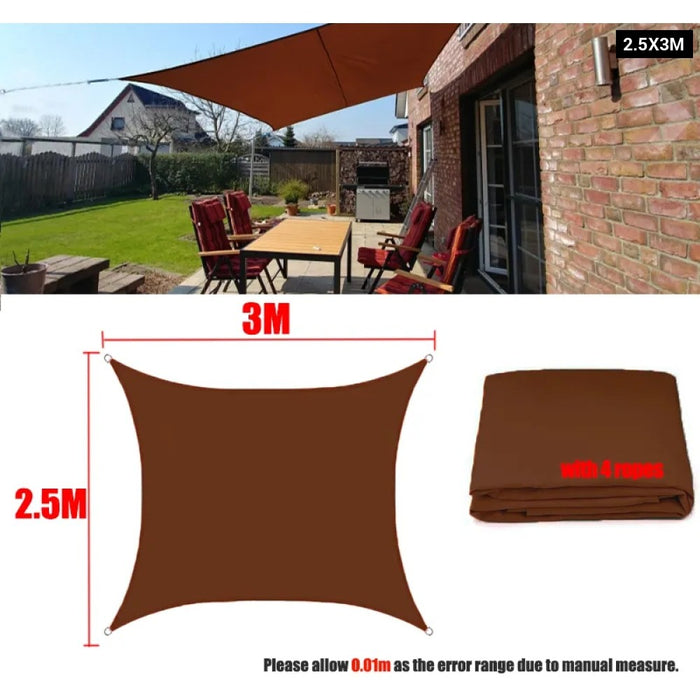 Brown 300D Waterproof Oxford Square Rectangle Sun Shade Sail Garden Yard Shade Sun Canopy Camping Sail Awning