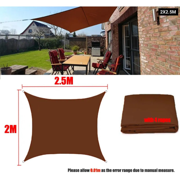 Brown 300D Waterproof Oxford Square Rectangle Sun Shade Sail Garden Yard Shade Sun Canopy Camping Sail Awning