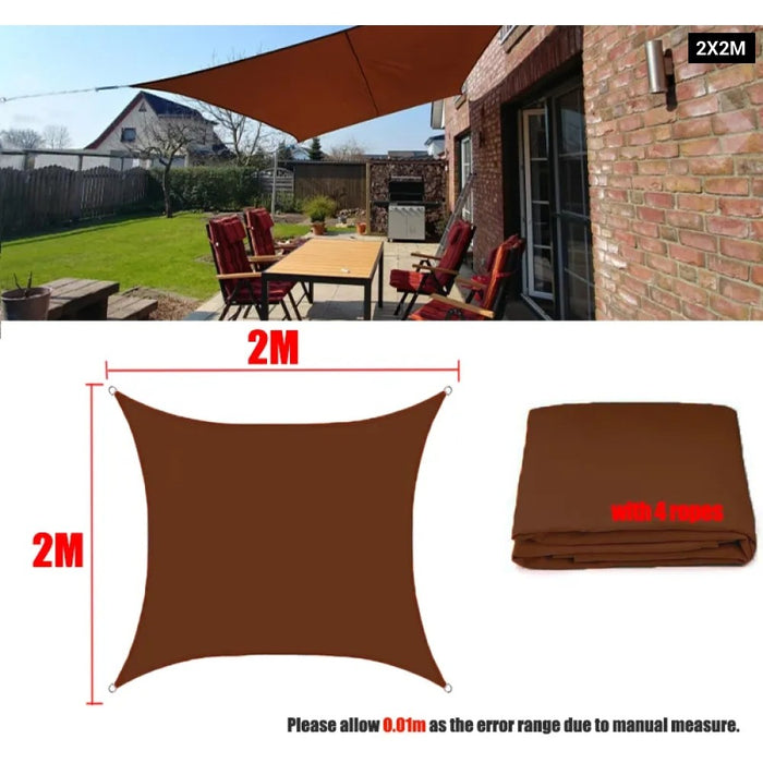 Brown 300D Waterproof Oxford Square Rectangle Sun Shade Sail Garden Yard Shade Sun Canopy Camping Sail Awning