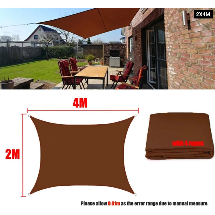 Brown 300D Waterproof Oxford Square Rectangle Sun Shade Sail Garden Yard Shade Sun Canopy Camping Sail Awning