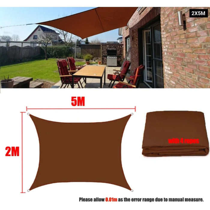 Brown 300D Waterproof Oxford Square Rectangle Sun Shade Sail Garden Yard Shade Sun Canopy Camping Sail Awning