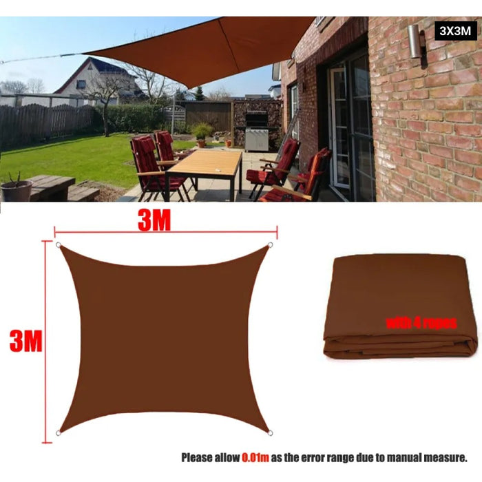 Brown 300D Waterproof Oxford Square Rectangle Sun Shade Sail Garden Yard Shade Sun Canopy Camping Sail Awning