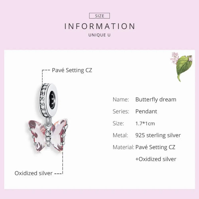 Butterfly Dream Pink Zircon 925 Sterling Silver Charm