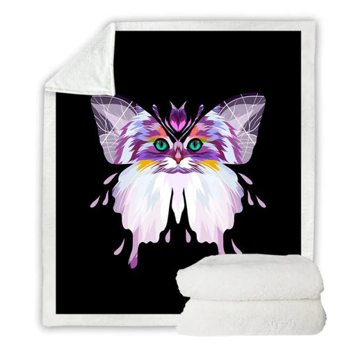Butterfly Sherpa Blanket Cat And Tiger Face Furry Animal