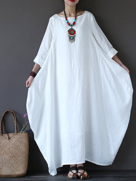 Womens Cotton Maxi Dress with Pockets Solid Summer