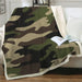 Camo Fleece Throw Blanket Brown Green Camouflage Sherpa