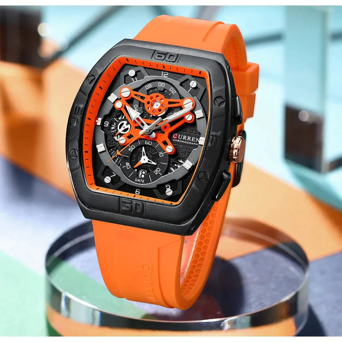 Casual Sports Multi Function Silicone Straps Luminous Hands Curved Mirror Rectangular Watches