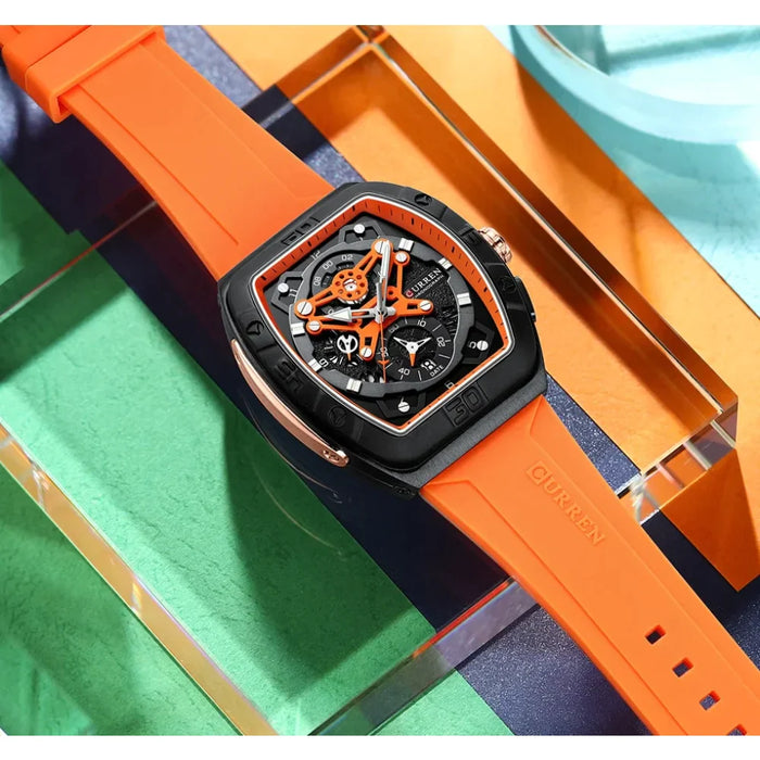 Casual Sports Multi Function Silicone Straps Luminous Hands Curved Mirror Rectangular Watches