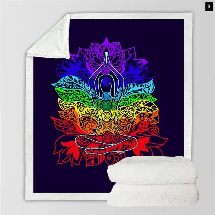 Chakra Fluffy Blanket Zen Theme Bed Blankets Colorful Custom