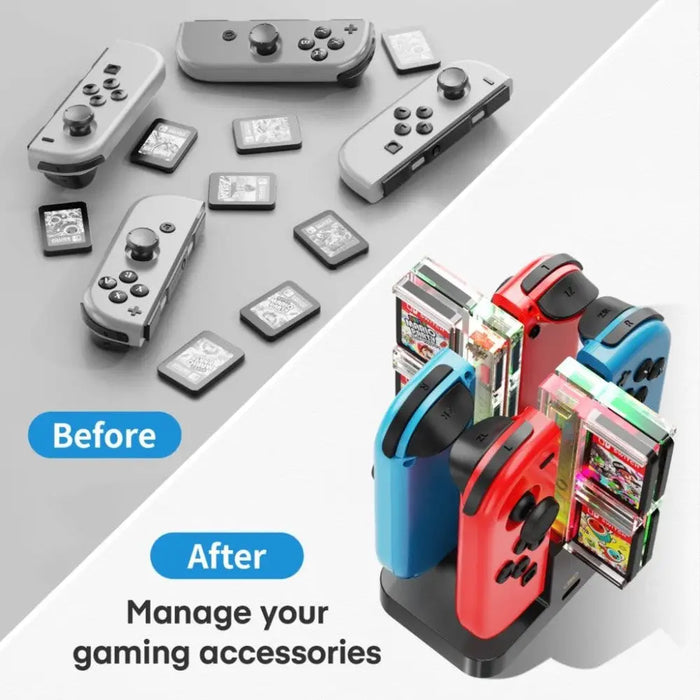 Charging Dock Led Indicator Joycon Charger With 8 Game Card