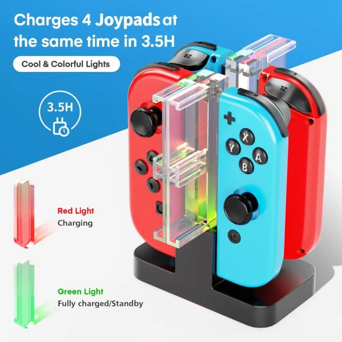 Charging Dock Led Indicator Joycon Charger With 8 Game Card