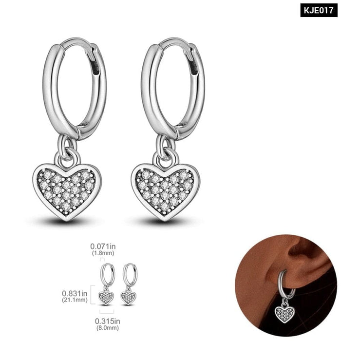 Charm Double Hoop Earrings For Women 925 Silver Sparkling Crystal Pendant Stud Earring Anniversary Jewelry