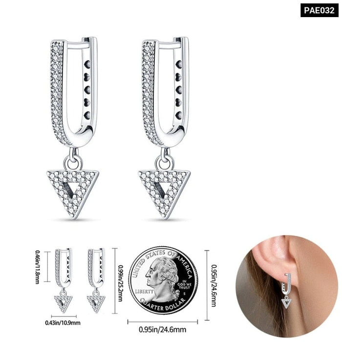 Charm Double Hoop Earrings For Women 925 Silver Sparkling Crystal Pendant Stud Earring Anniversary Jewelry