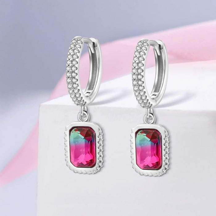 Charm Double Hoop Earrings For Women 925 Silver Sparkling Crystal Pendant Stud Earring Anniversary Jewelry