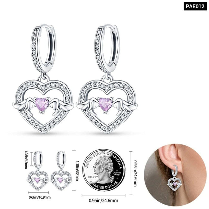 Charm Double Hoop Earrings For Women 925 Silver Sparkling Crystal Pendant Stud Earring Anniversary Jewelry