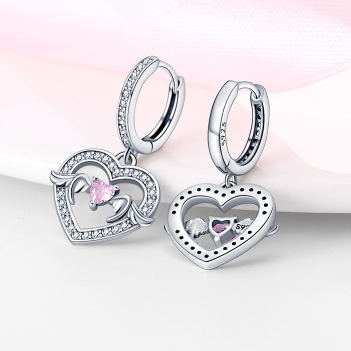 Charm Double Hoop Earrings For Women 925 Silver Sparkling Crystal Pendant Stud Earring Anniversary Jewelry