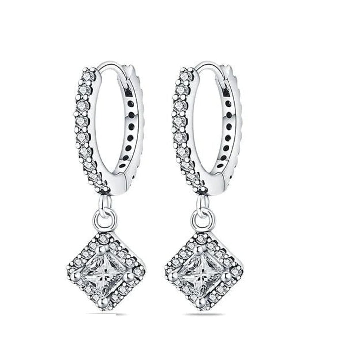 Charm Double Hoop Earrings For Women 925 Silver Sparkling Crystal Pendant Stud Earring Anniversary Jewelry