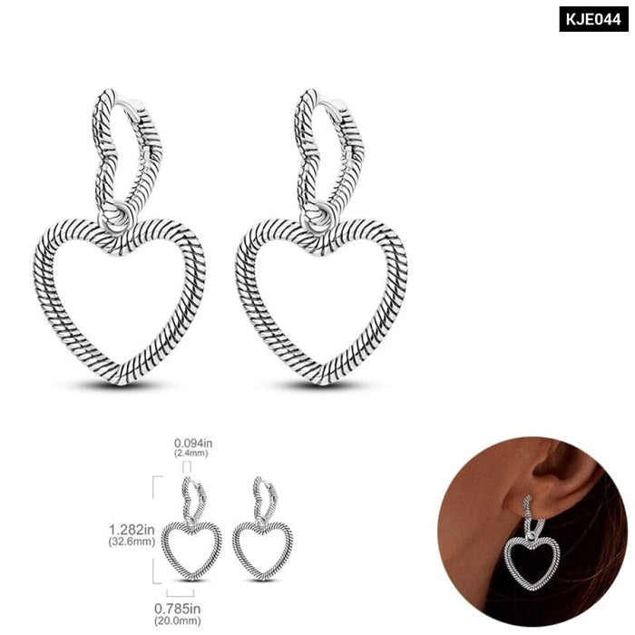 Charm Double Hoop Earrings For Women 925 Silver Sparkling Crystal Pendant Stud Earring Anniversary Jewelry