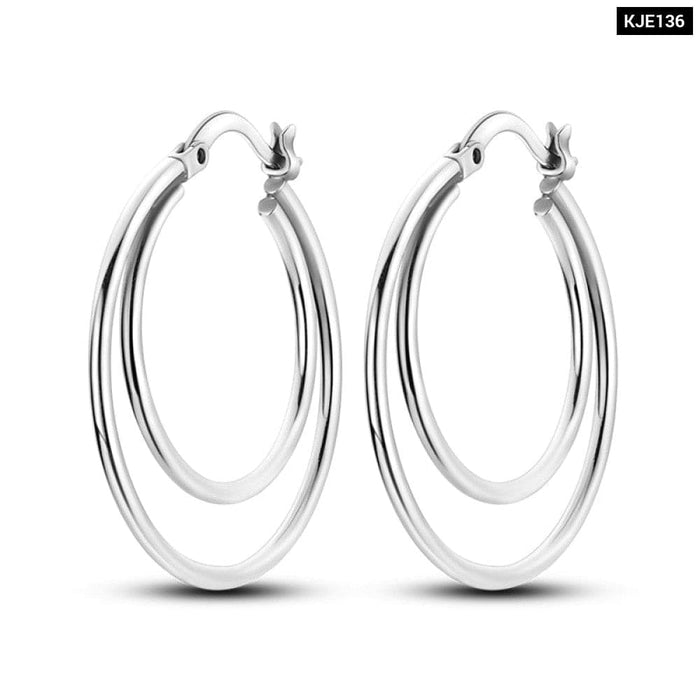 Charm Double Hoop Earrings For Women 925 Silver Sparkling