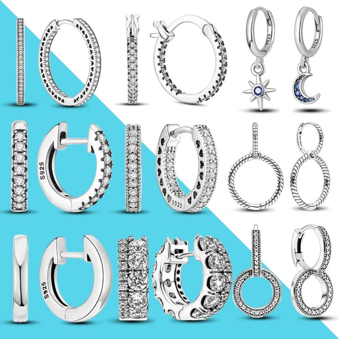 Charm Double Hoop Earrings For Women 925 Silver Sparkling