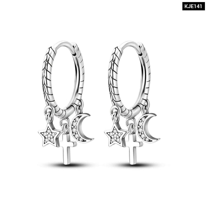 Charm Double Hoop Earrings For Women 925 Silver Sparkling