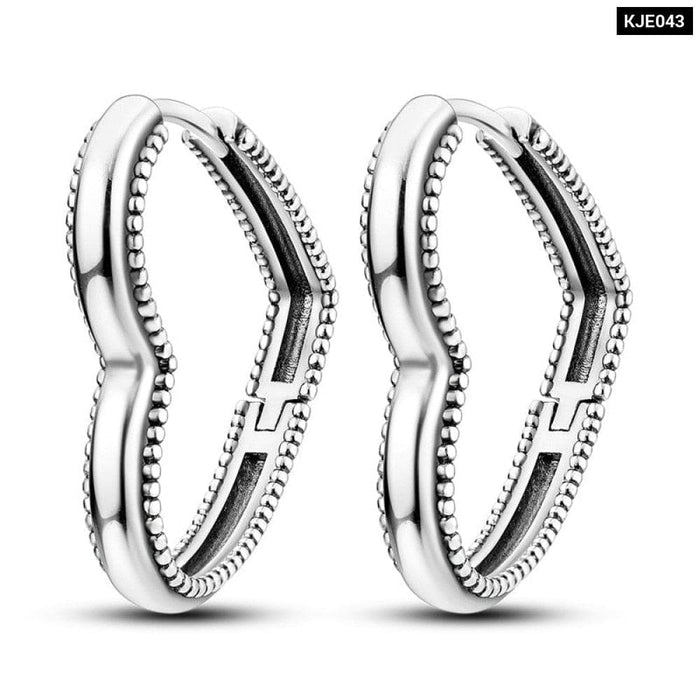 Charms Double Heart Hoop Earrings For Women 925 Silver Cubic Zircon Feather Earrings Elegant Jewelry