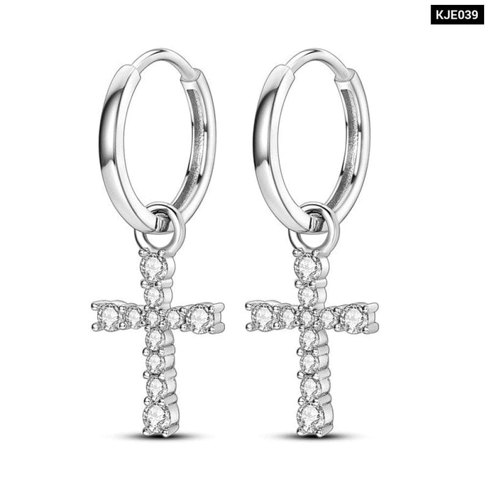 Charms Double Heart Hoop Earrings For Women 925 Silver Cubic Zircon Feather Earrings Elegant Jewelry