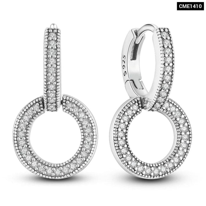 Charms Double Heart Hoop Earrings For Women 925 Silver Cubic Zircon Feather Earrings Elegant Jewelry