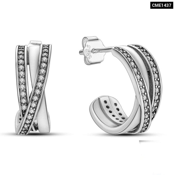 Charms Double Heart Hoop Earrings For Women 925 Silver Cubic Zircon Feather Earrings Elegant Jewelry