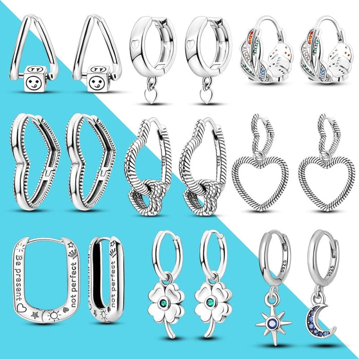 Charms Double Heart Hoop Earrings For Women 925 Silver Cubic Zircon Feather Earrings Elegant Jewelry