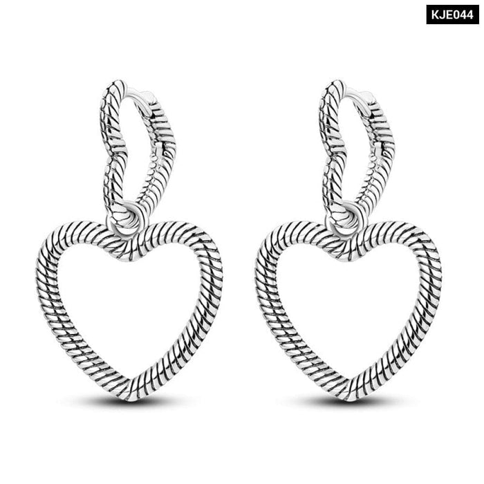 Charms Double Heart Hoop Earrings For Women 925 Silver Cubic Zircon Feather Earrings Elegant Jewelry