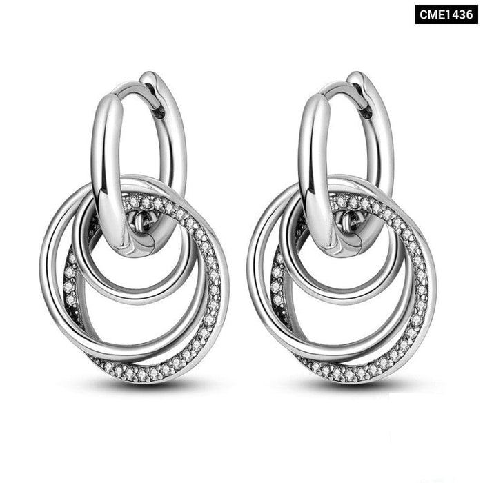 Charms Double Heart Hoop Earrings For Women 925 Silver Cubic Zircon Feather Earrings Elegant Jewelry