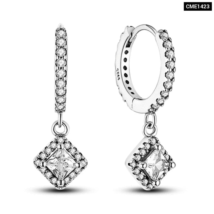 Charms Double Heart Hoop Earrings For Women 925 Silver Cubic Zircon Feather Earrings Elegant Jewelry