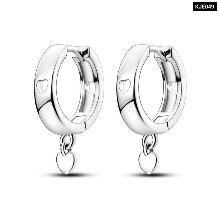 Charms Double Heart Hoop Earrings For Women 925 Silver Cubic Zircon Feather Earrings Elegant Jewelry