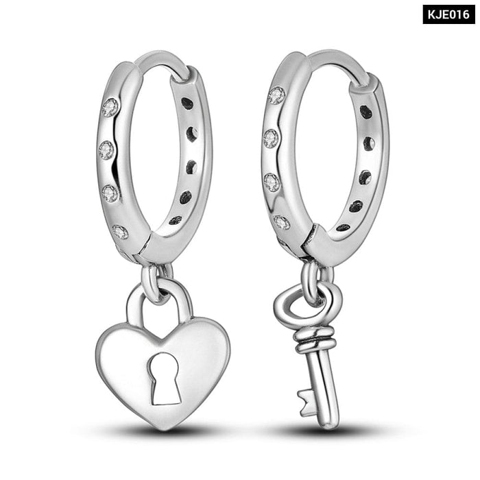 Charms Double Heart Hoop Earrings For Women 925 Silver Cubic Zircon Feather Earrings Elegant Jewelry