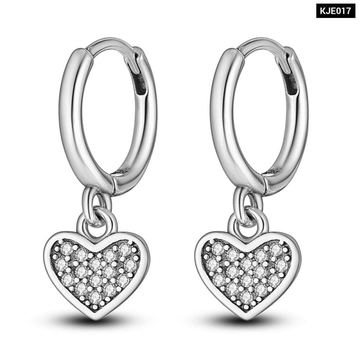 Charms Double Heart Hoop Earrings For Women 925 Silver Cubic Zircon Feather Earrings Elegant Jewelry