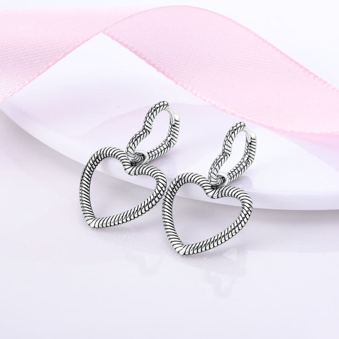 Charms Double Heart Hoop Earrings For Women 925 Silver Cubic Zircon Feather Earrings Elegant Jewelry