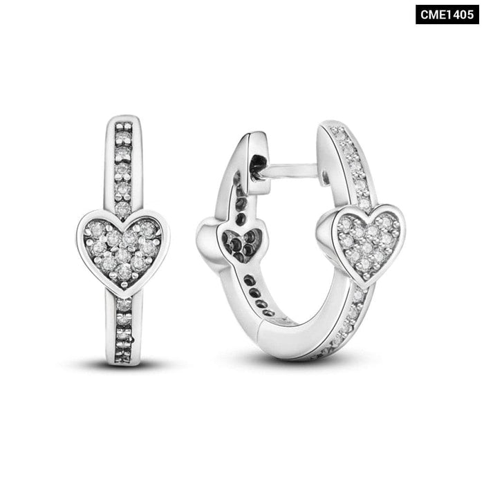 Charms Double Heart Hoop Earrings For Women 925 Silver Cubic Zircon Feather Earrings Elegant Jewelry