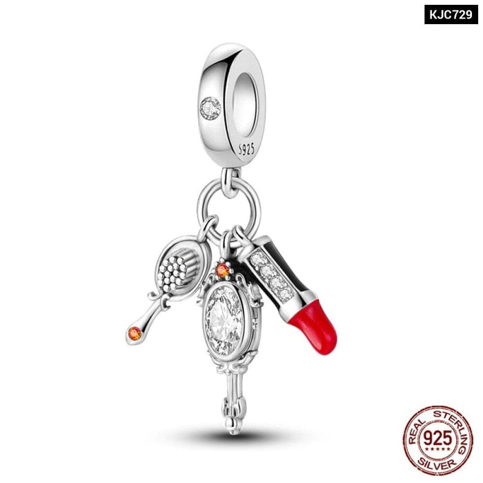 Charms Fit Pandora 925 Original Bracelet Red Series Motorcycle Luggage Silver Charms Beads For Women Lucky Jewelry