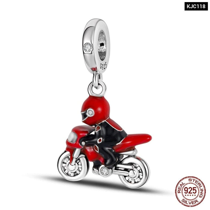 Charms Fit Pandora 925 Original Bracelet Red Series Motorcycle Luggage Silver Charms Beads For Women Lucky Jewelry