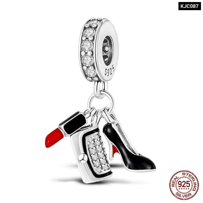 Charms Fit Pandora 925 Original Bracelet Red Series Motorcycle Luggage Silver Charms Beads For Women Lucky Jewelry