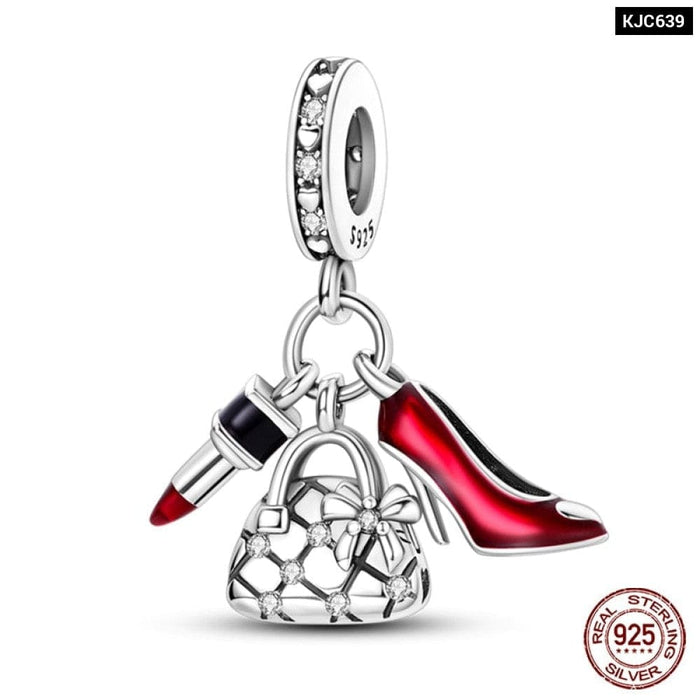 Charms Fit Pandora 925 Original Bracelet Red Series Motorcycle Luggage Silver Charms Beads For Women Lucky Jewelry